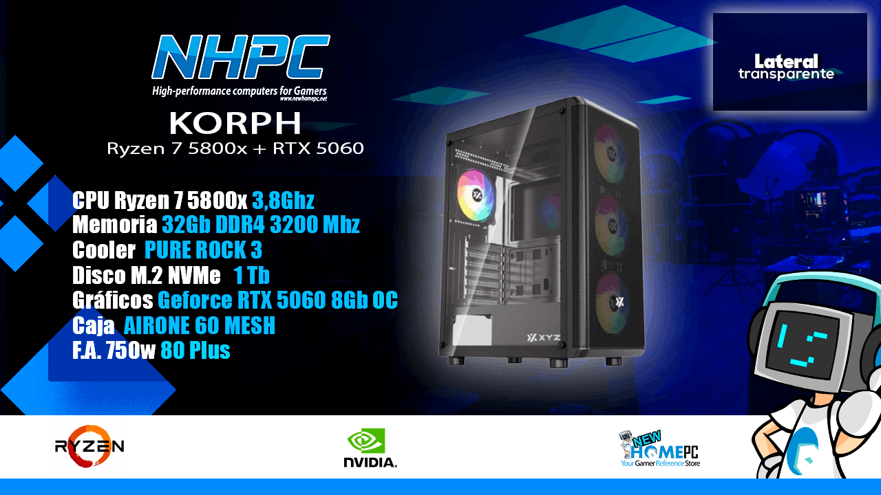 Pc Gaming NHPC KORPH - Ryzen 7 5800X - RTX 5060 - 32Gb - 1TB